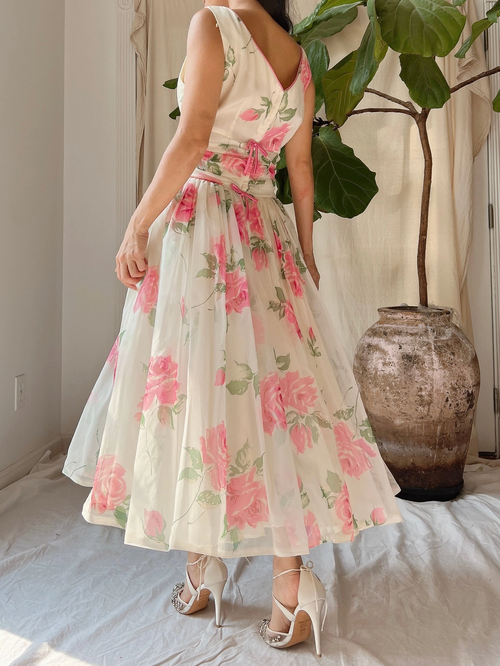 1950s Rose Print Dress - S