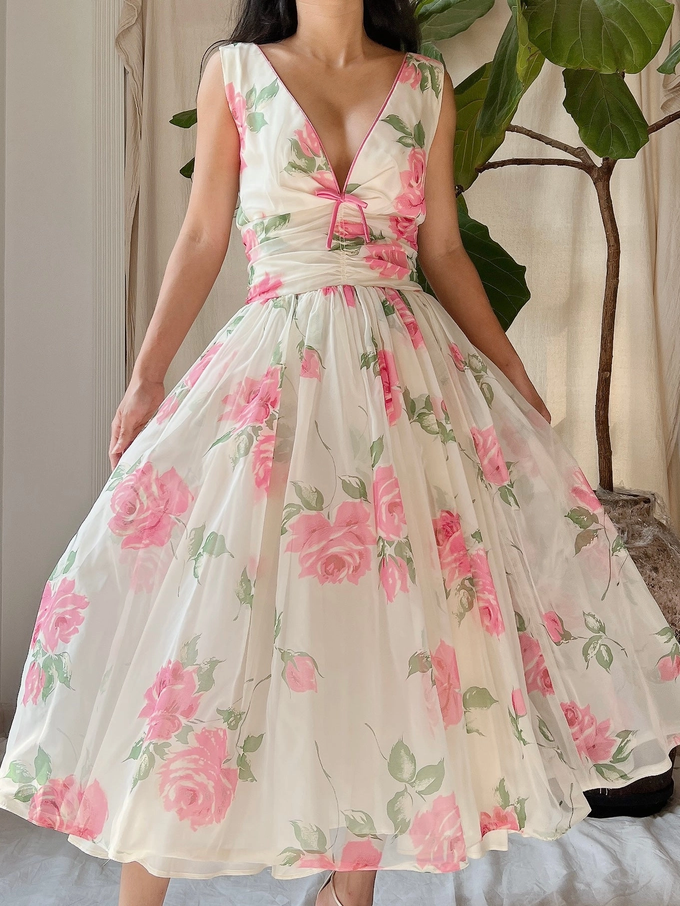 1950s Rose Print Dress - S