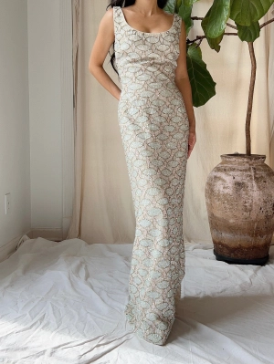 1960s Bruce Arnold Hand-Beaded Sequins Gown - M