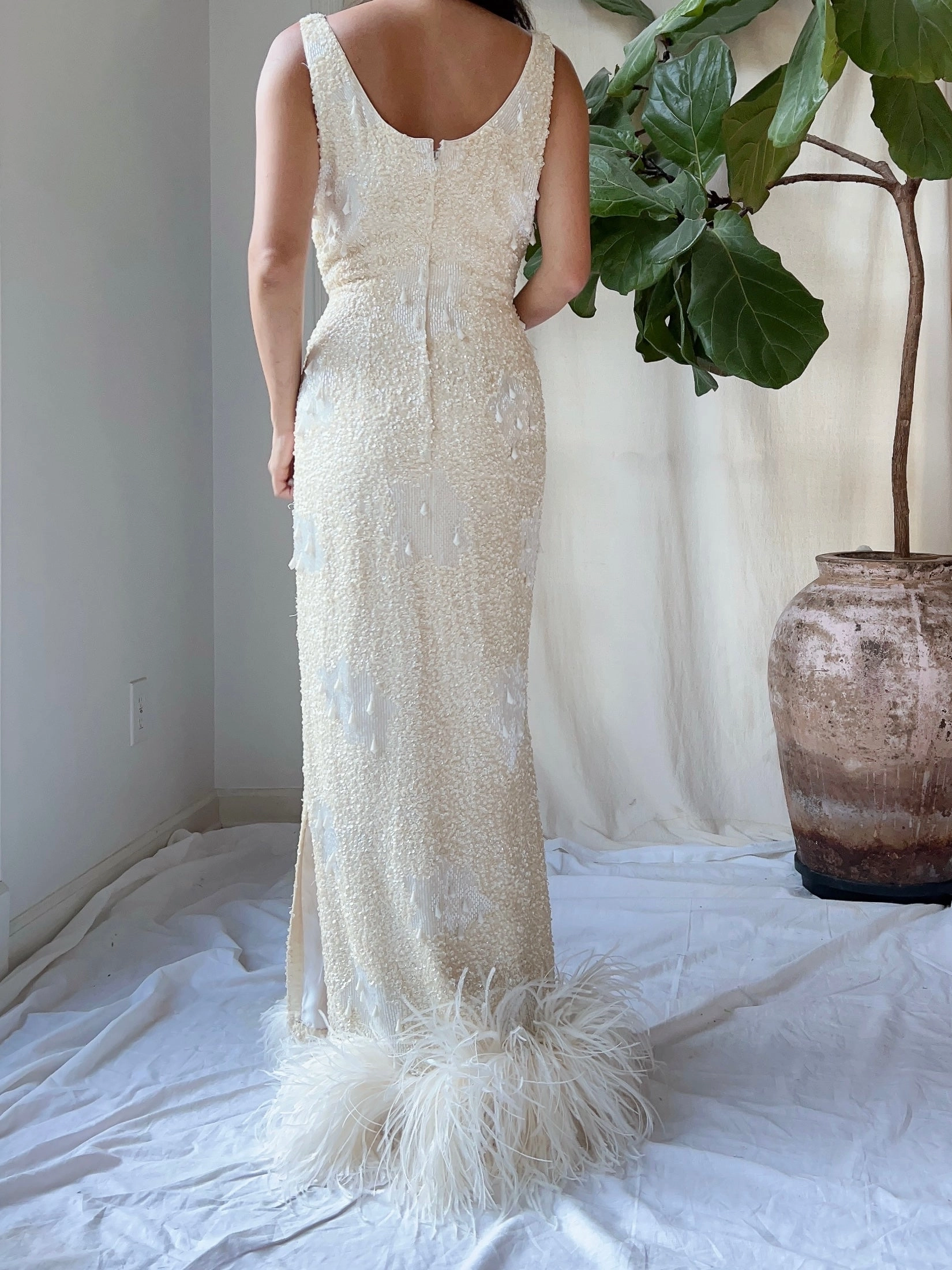 1960S Sequins Feather Gown - S/M