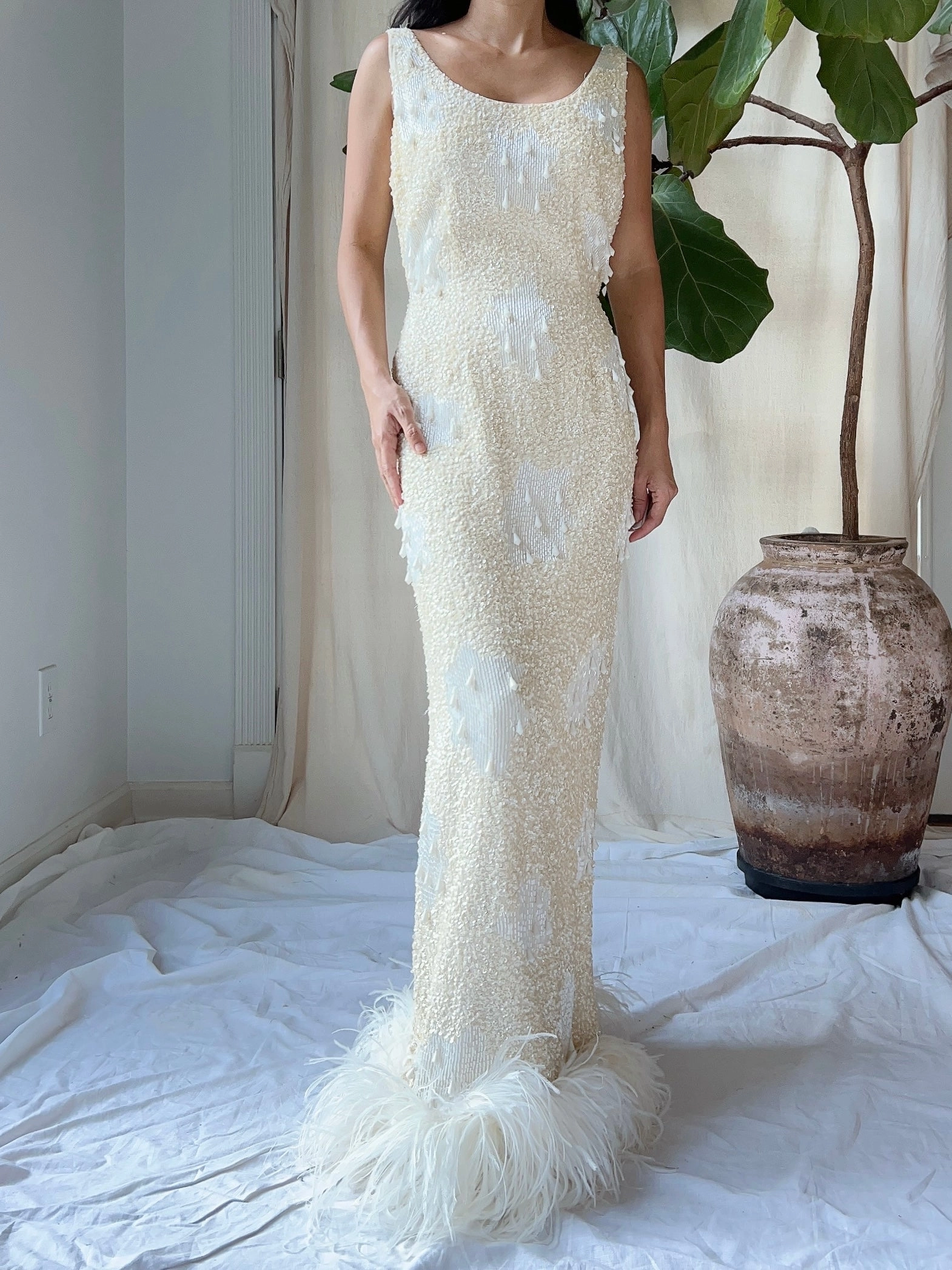 1960S Sequins Feather Gown - S/M