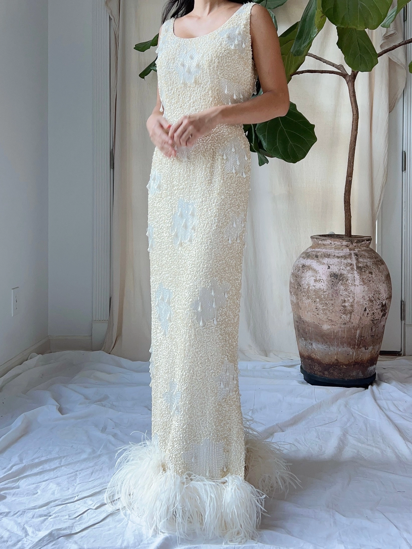1960S Sequins Feather Gown - S/M