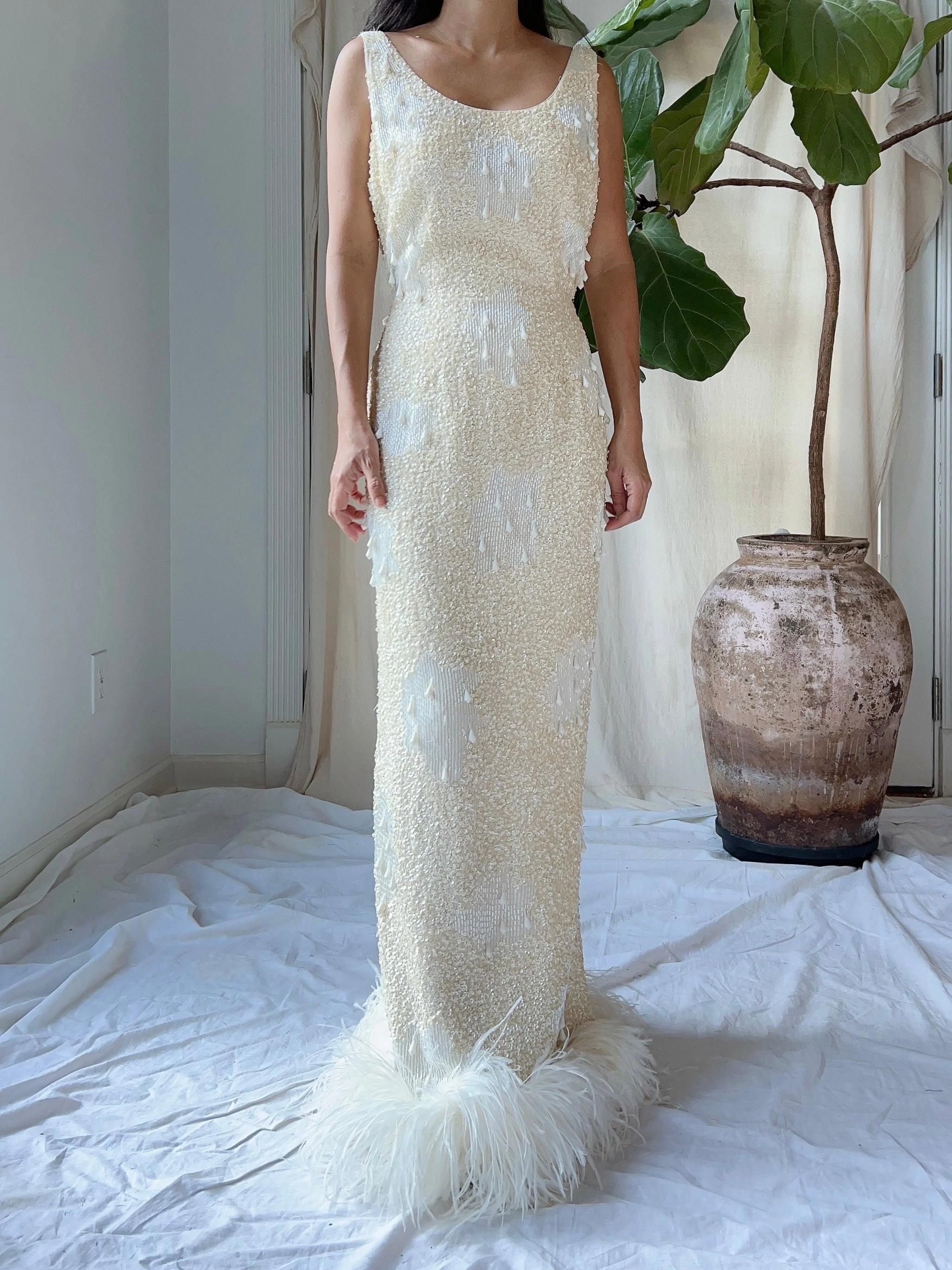 1960S Sequins Feather Gown - S/M