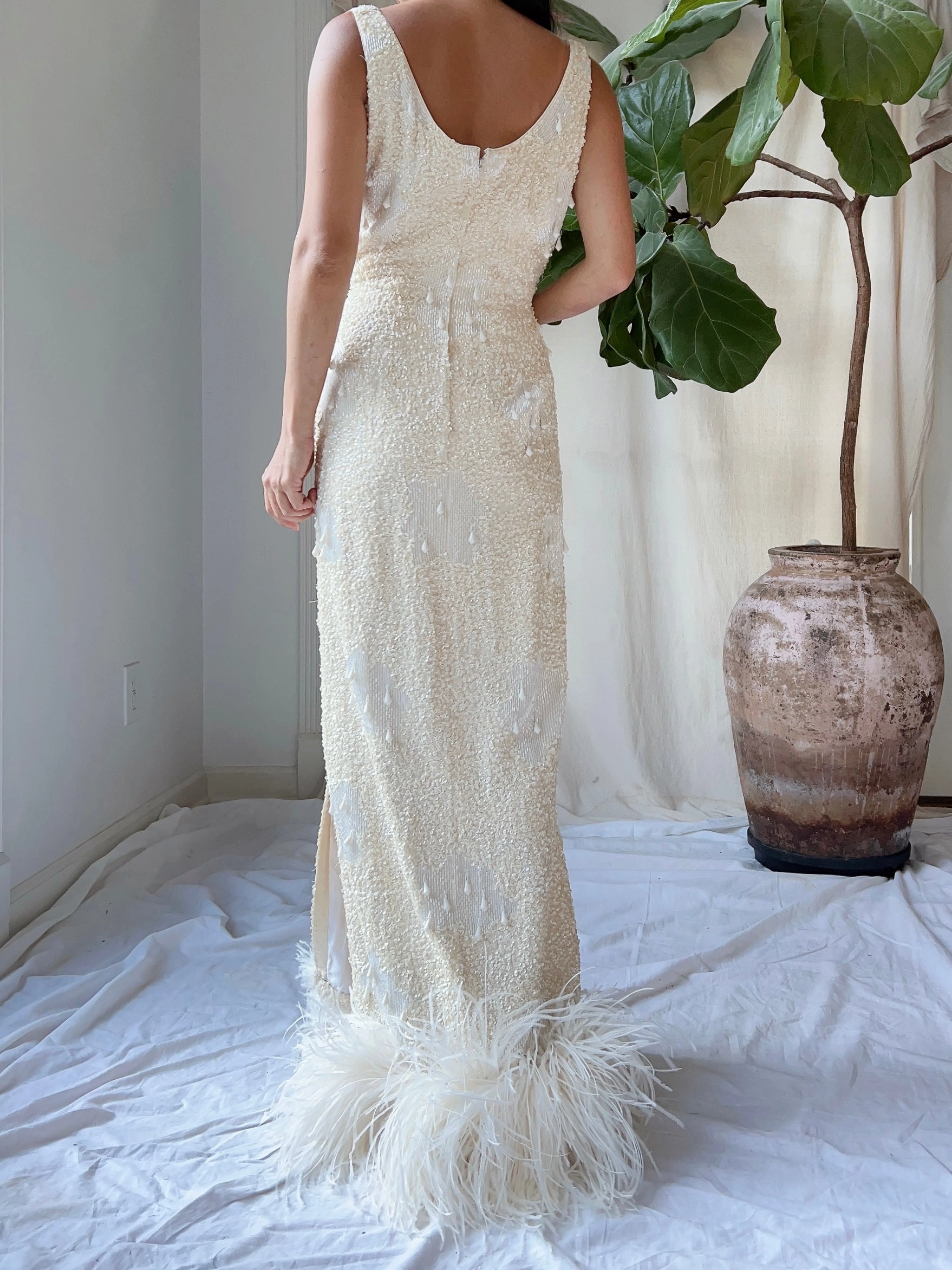 1960S Sequins Feather Gown - S/M