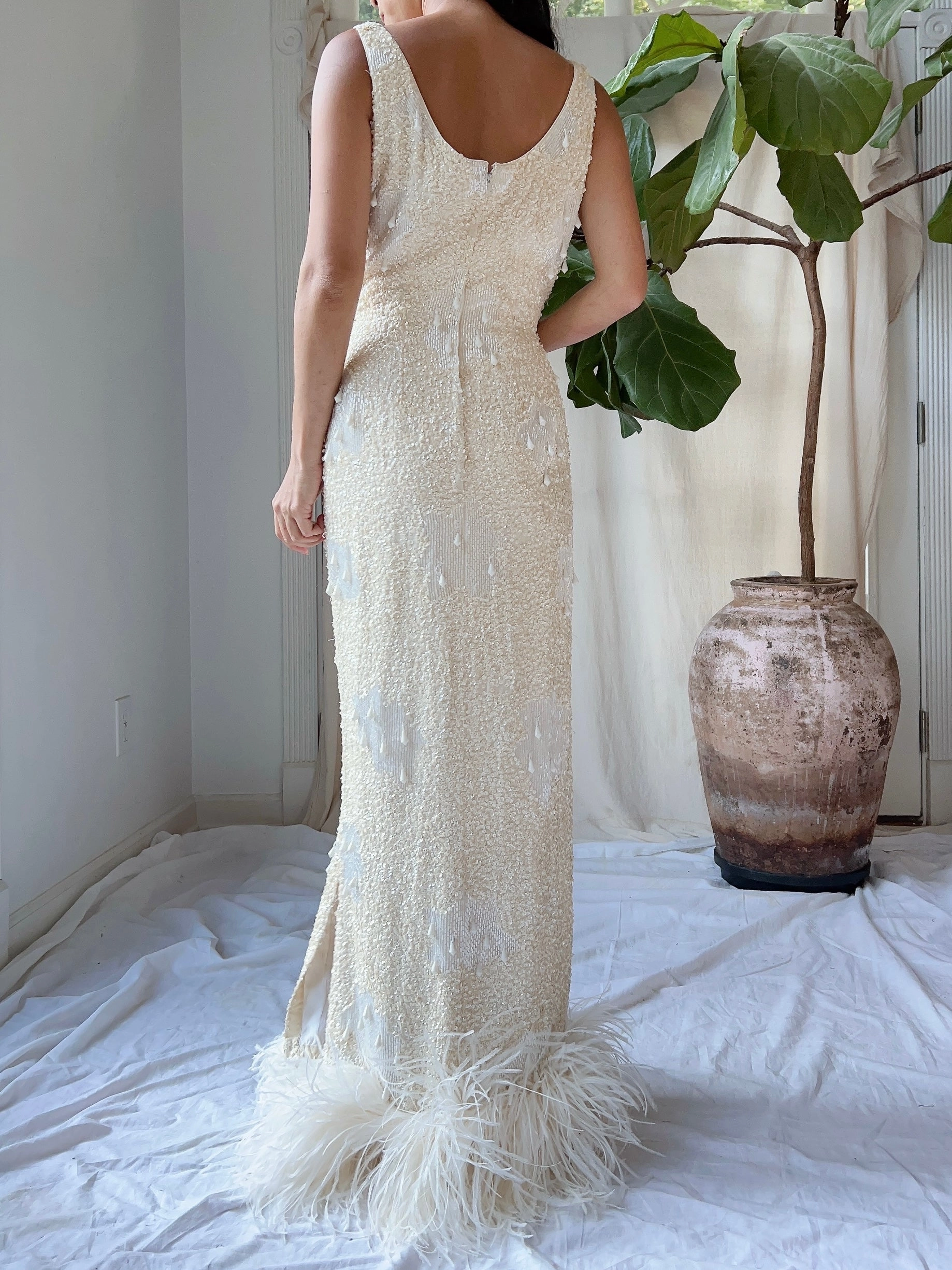 1960S Sequins Feather Gown - S/M