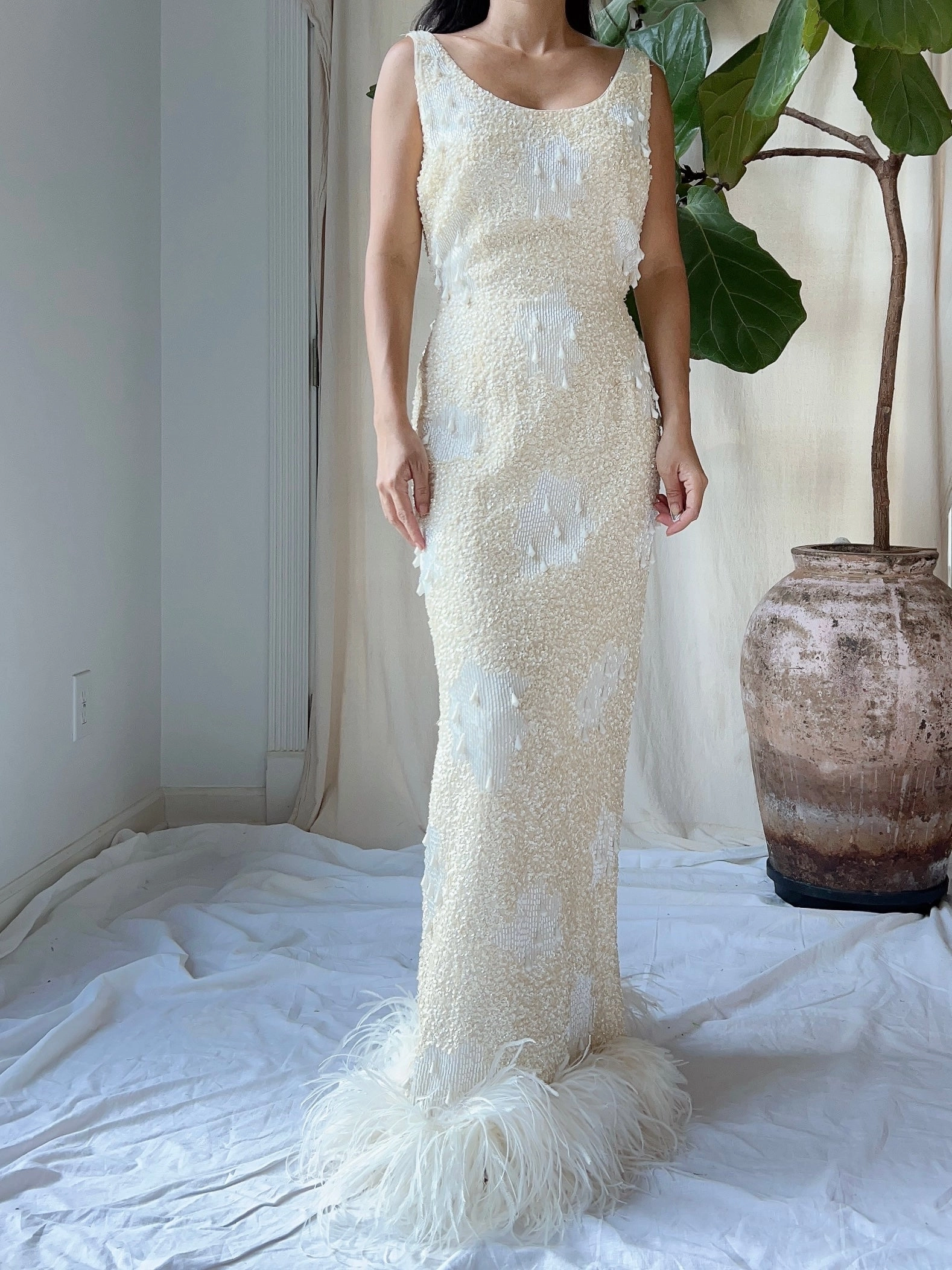1960S Sequins Feather Gown - S/M