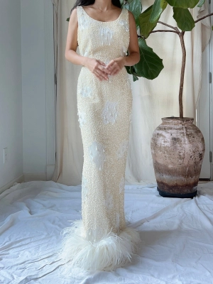 1960S Sequins Feather Gown - S/M