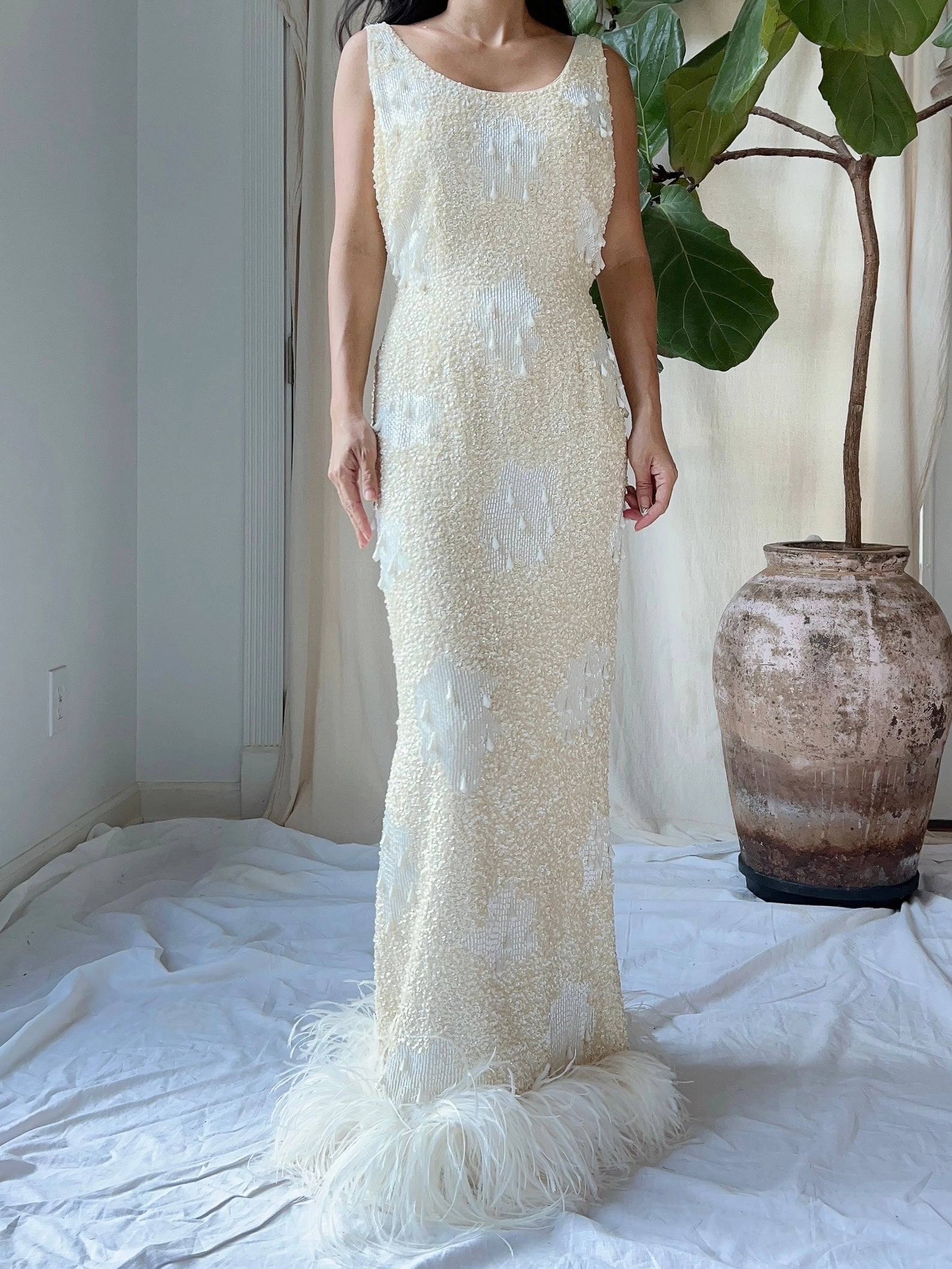 1960S Sequins Feather Gown - S/M