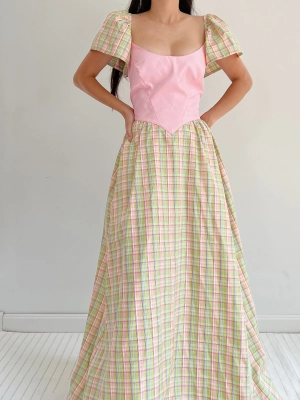 1970s Vintage Plaid Taffeta Dress - M