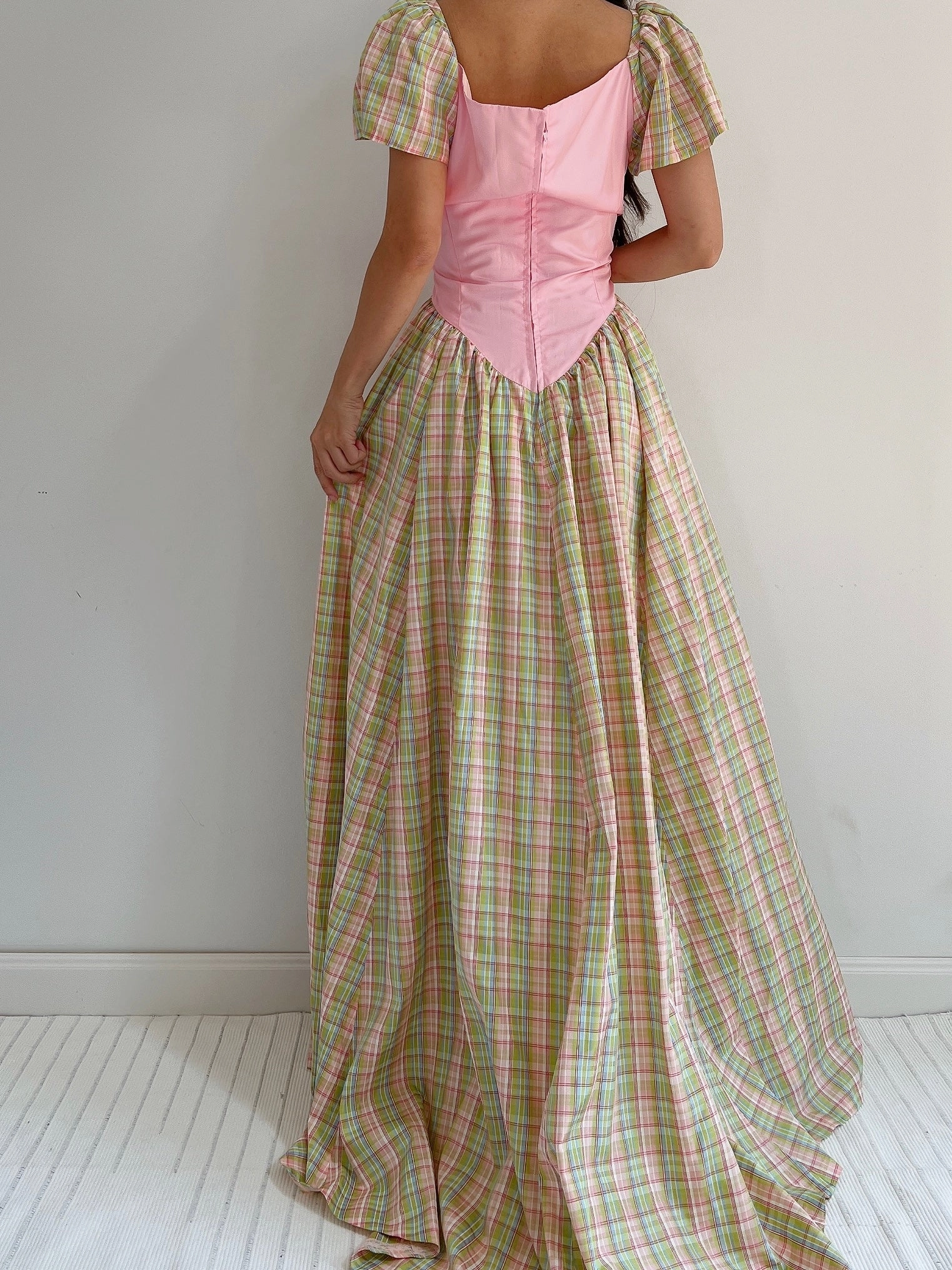 1970s Vintage Plaid Taffeta Dress - M