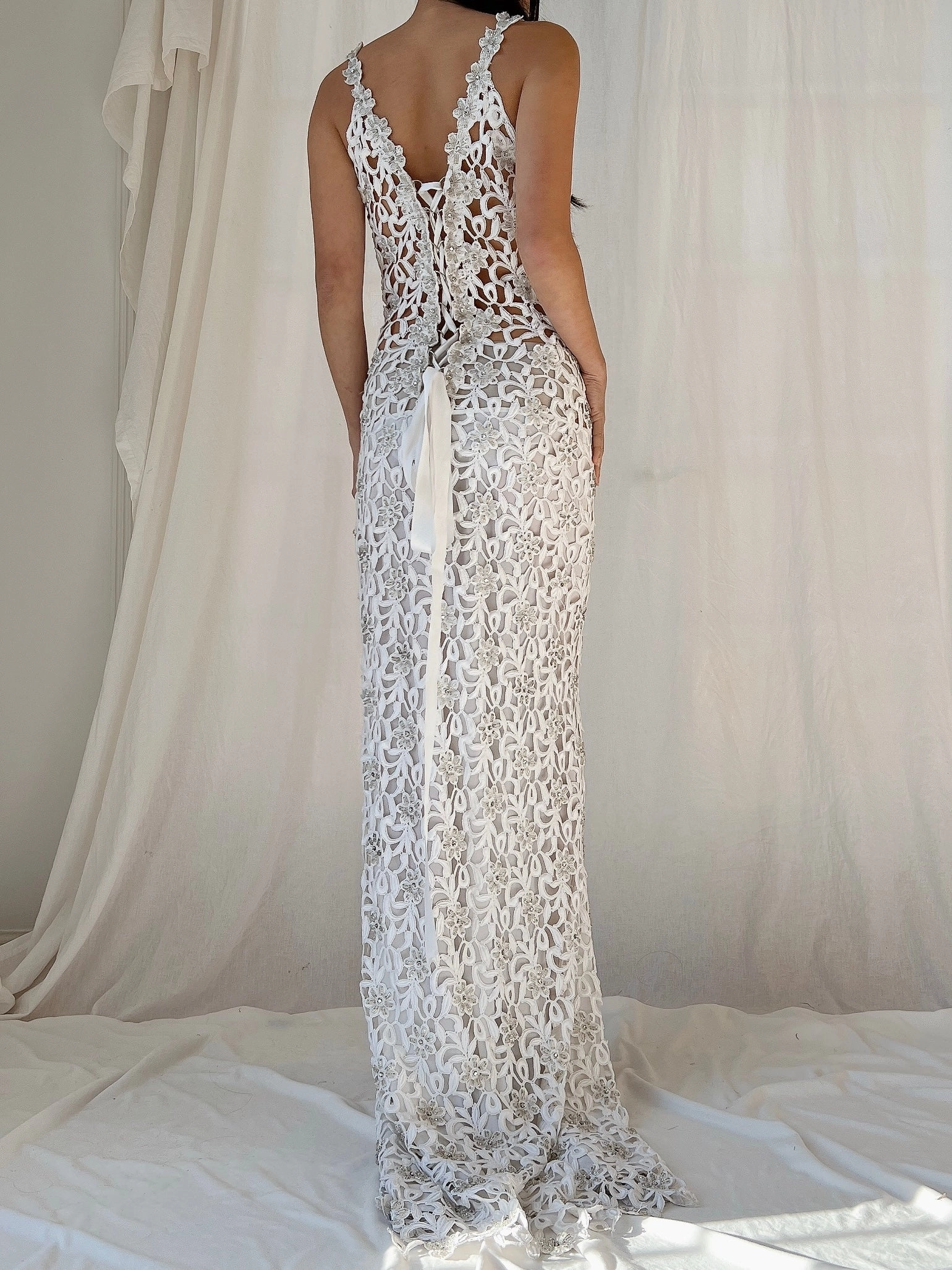 1980s Claudia Arce Cutout Beaded Gown - S-M
