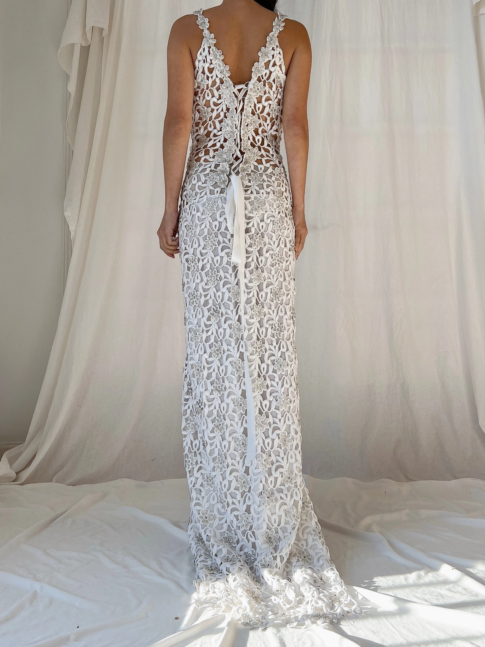 1980s Claudia Arce Cutout Beaded Gown - S-M