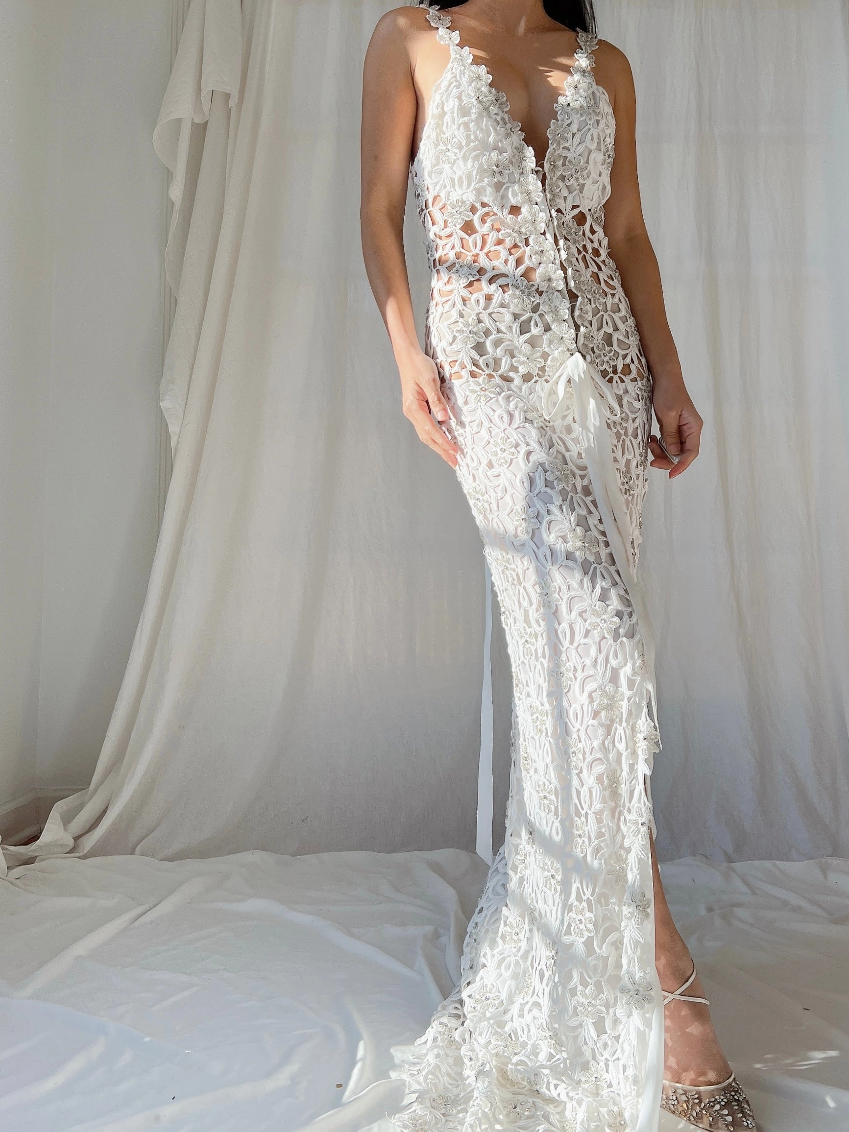 1980s Claudia Arce Cutout Beaded Gown - S-M