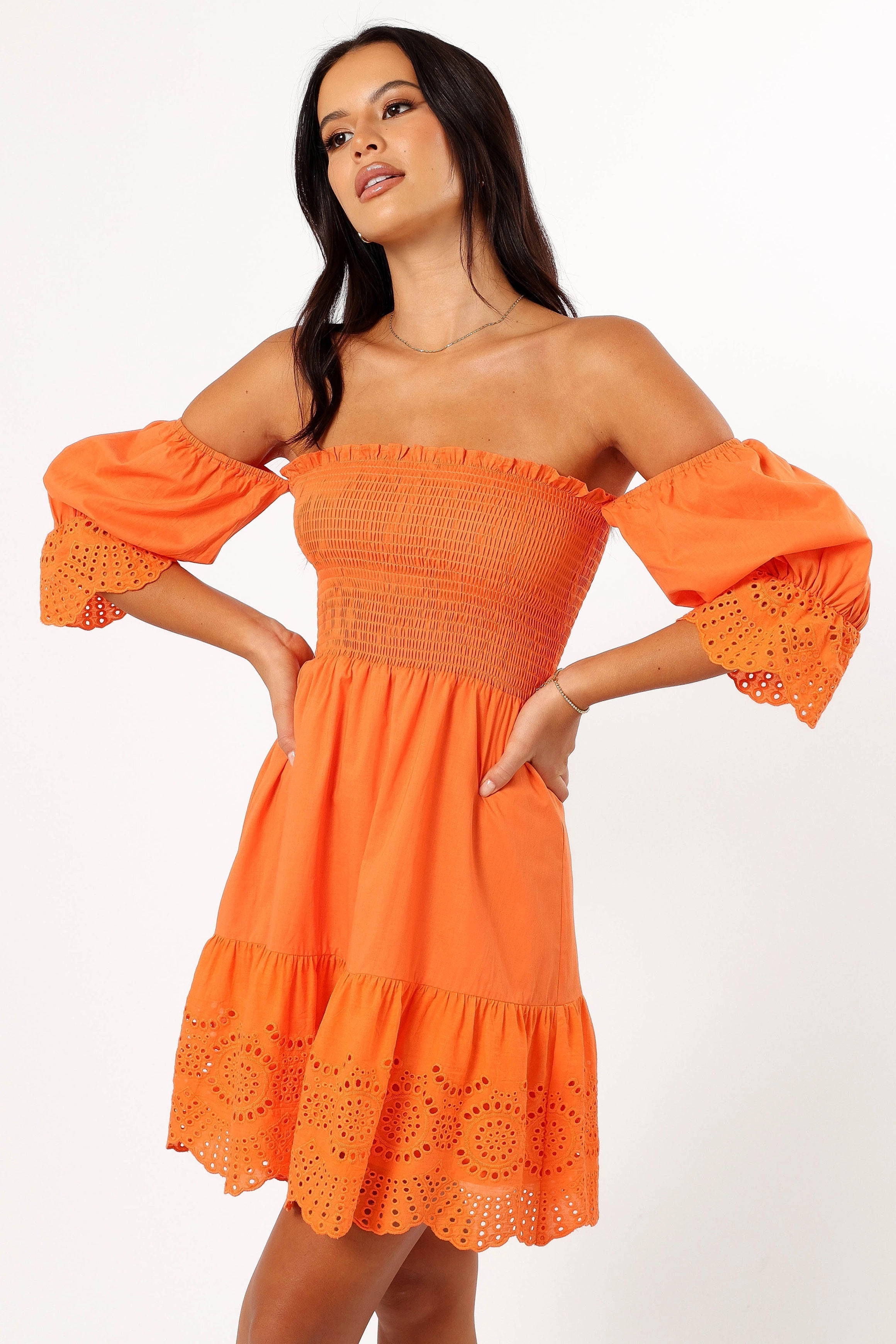 Aniston Off Shoulder Mini Dress - Orange
