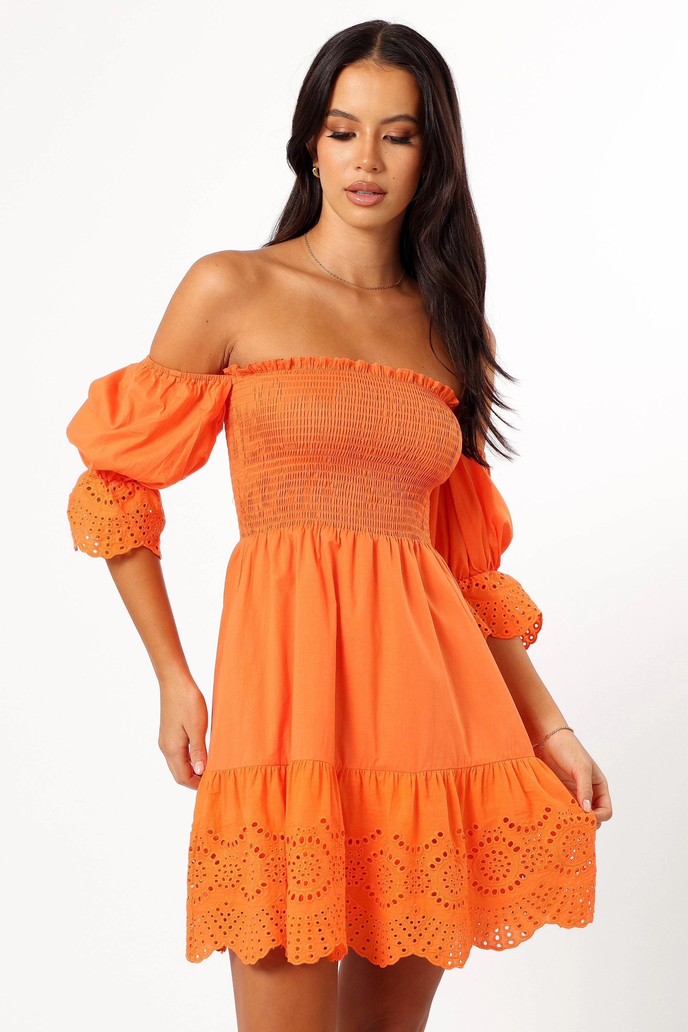 Aniston Off Shoulder Mini Dress - Orange