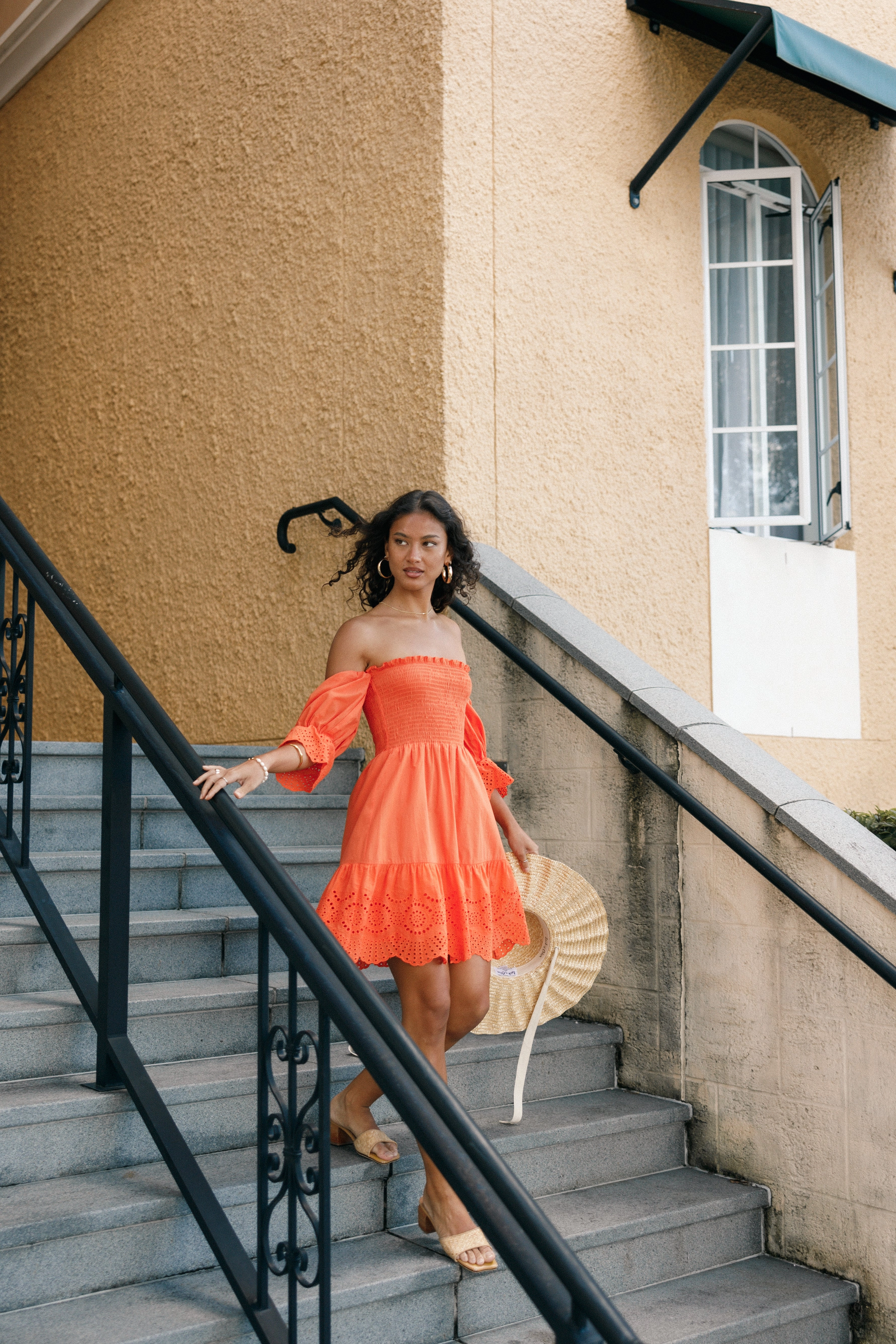 Aniston Off Shoulder Mini Dress - Orange