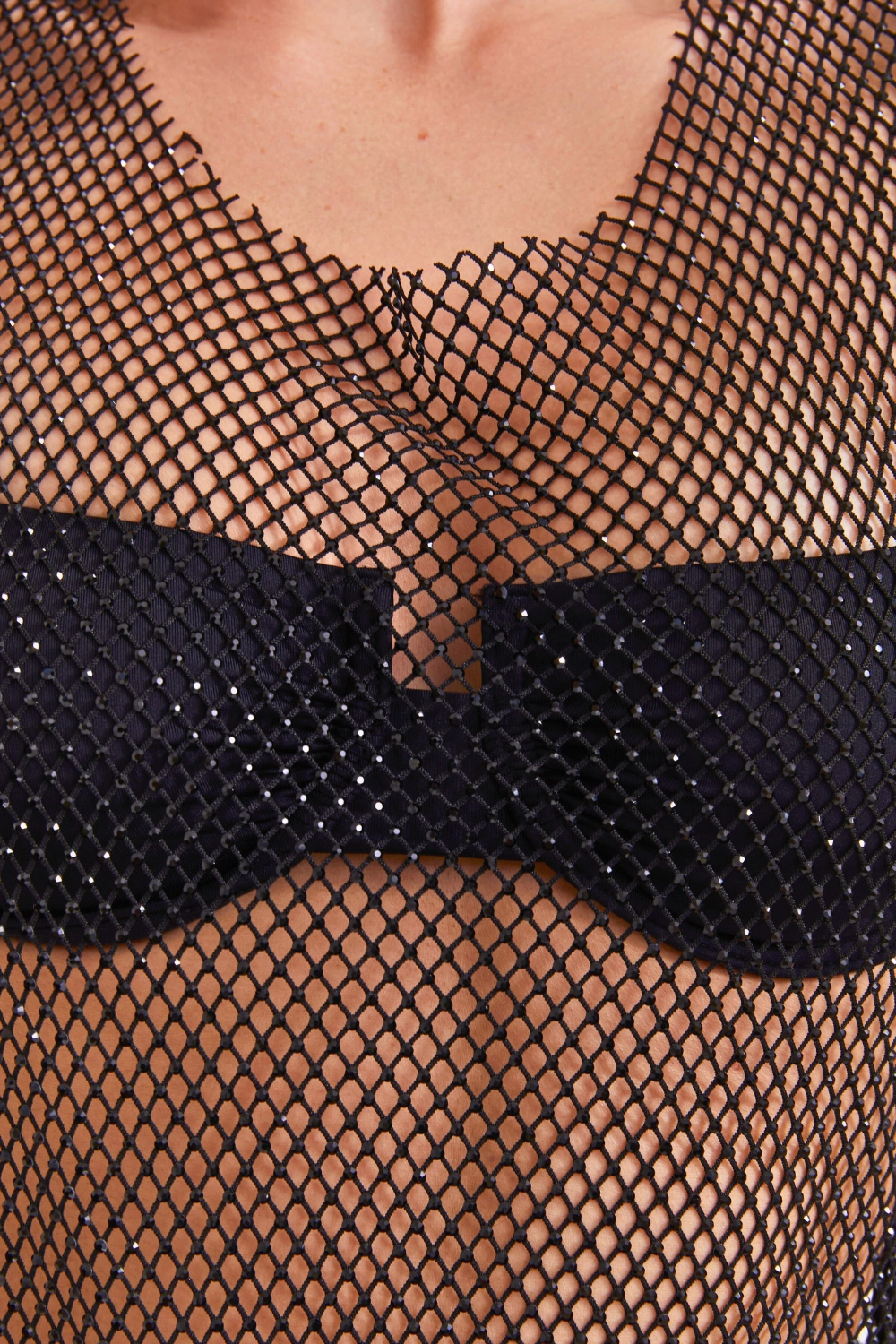 Black Rhinestone Mesh Beach Dress