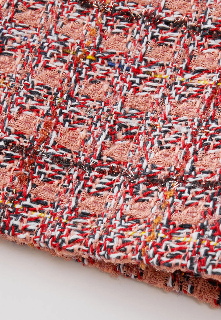Charm-detail Chain Belt Stand Collar Tweed Dress