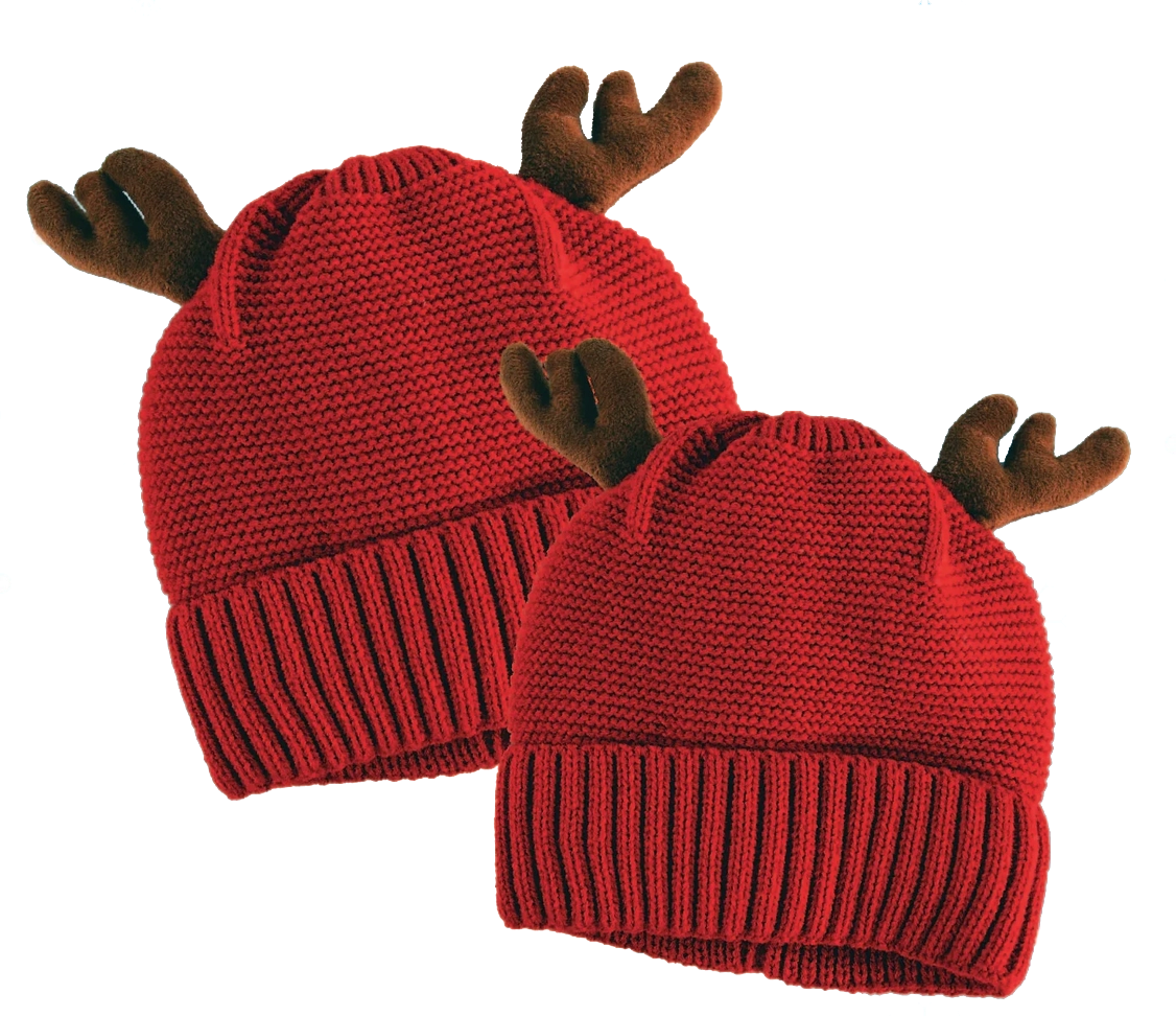 Christmas Antler Winter Knit Hat Beanie with Merchandising Strip - 6 Pieces Per Retail Ready Display 41601