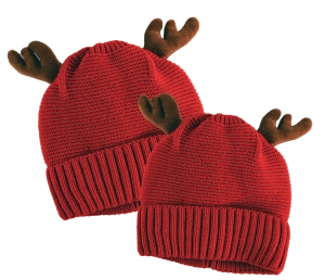 Christmas Antler Winter Knit Hat Beanie with Merchandising Strip - 6 Pieces Per Retail Ready Display 41601