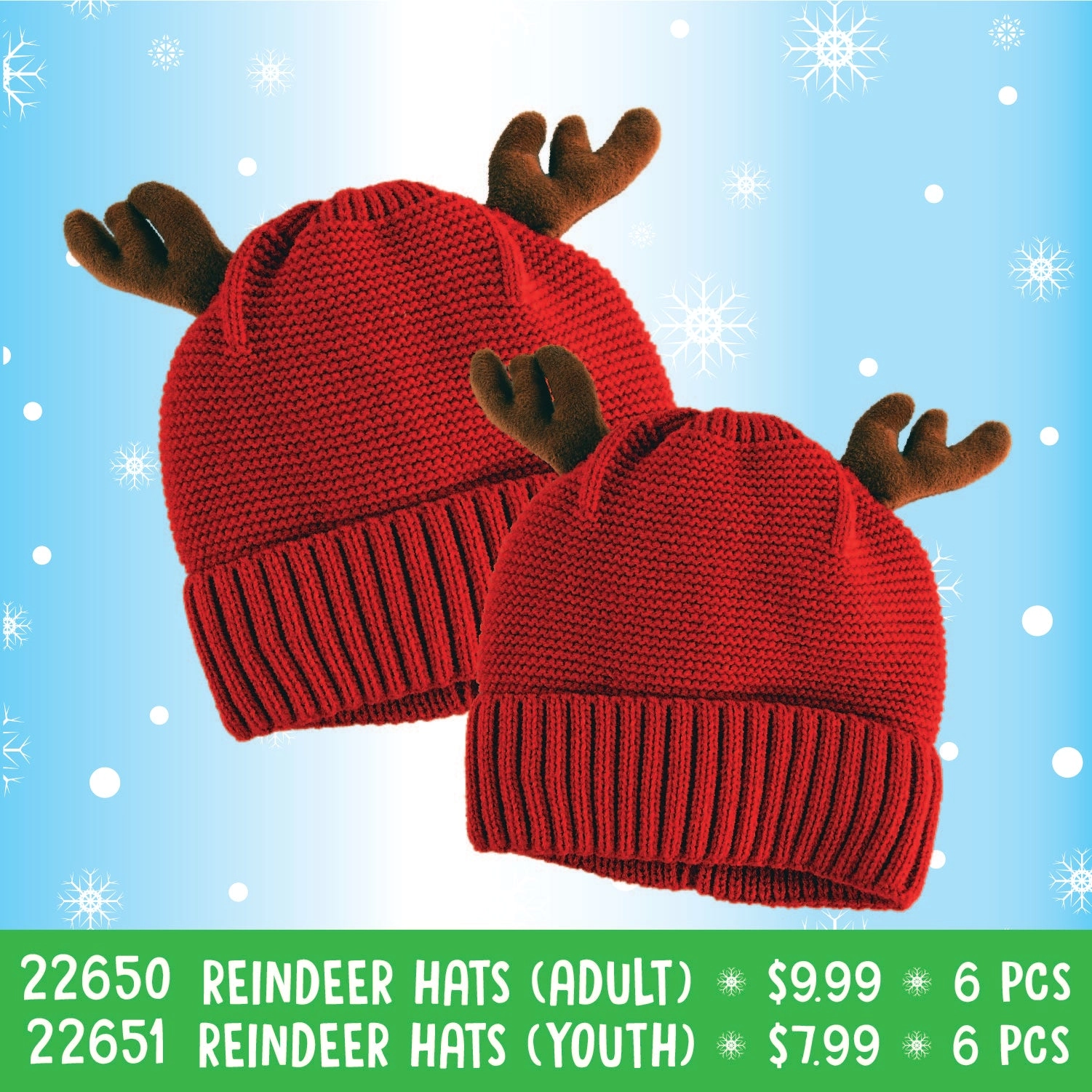 Christmas Reindeer Hat Assortment Floor Display - 42 Pieces Per Retail Ready Display 88361