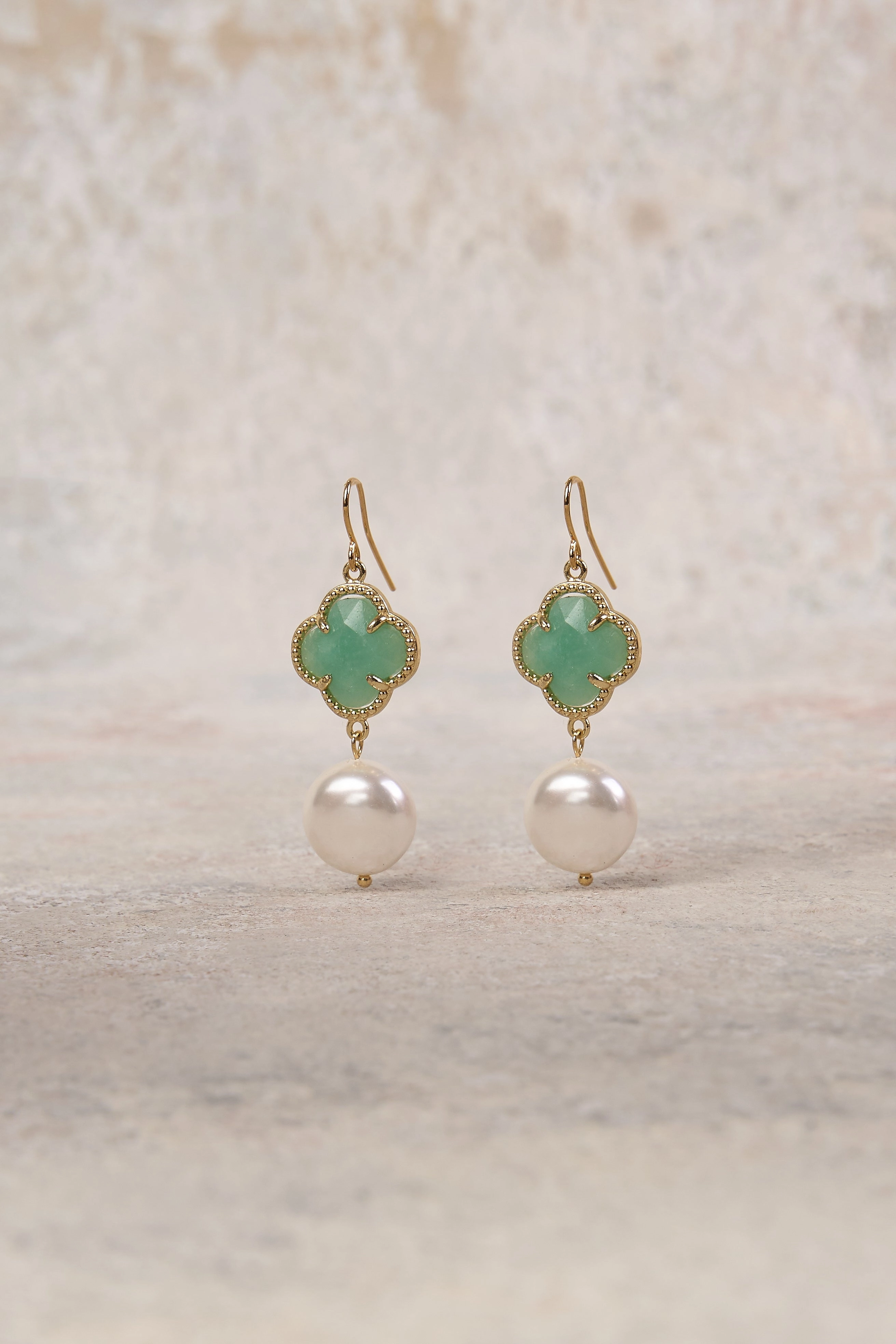 Clover Pearl Earrings - Amazonite