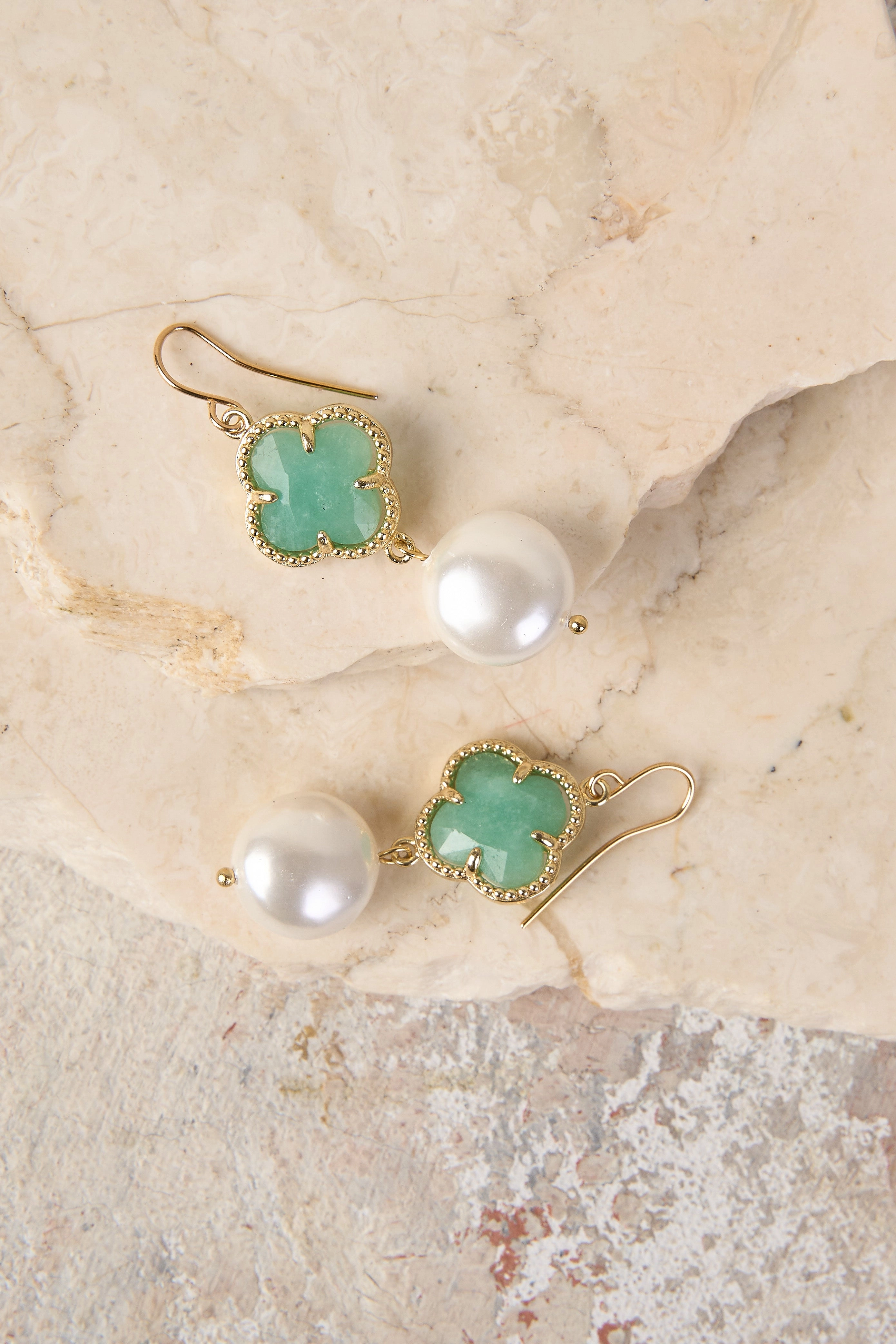Clover Pearl Earrings - Amazonite