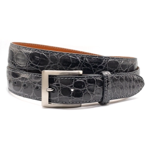 Dark Gray Caiman Flank Crocodile Golf Belt