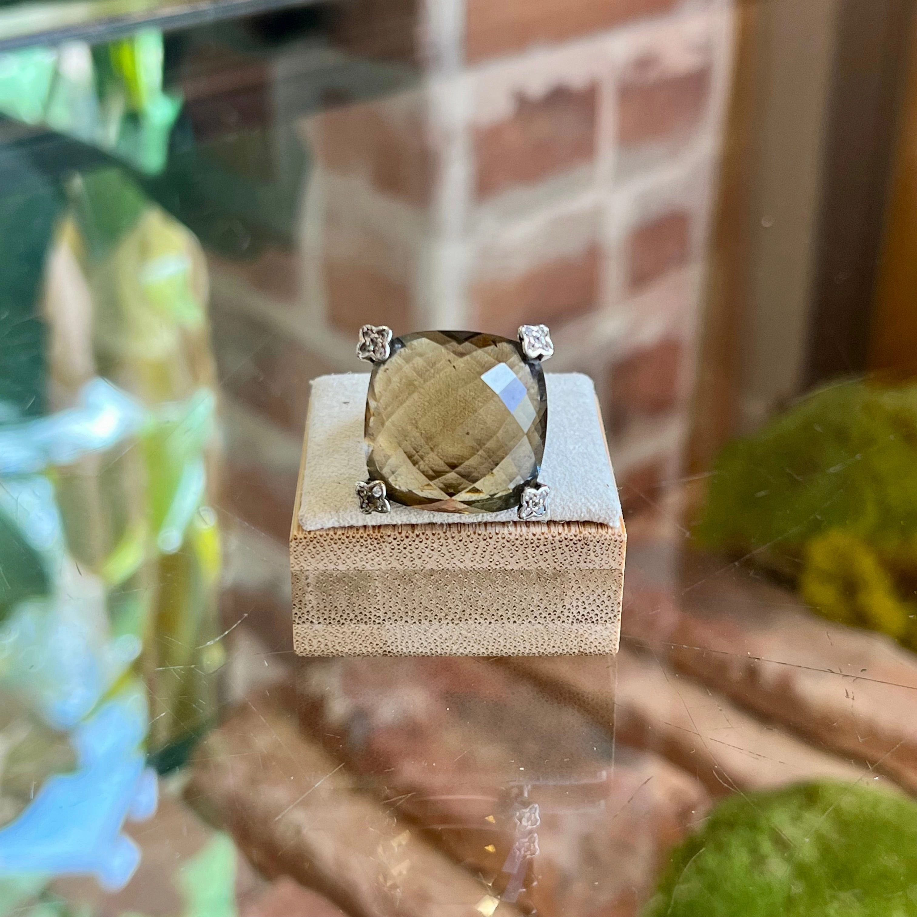 DAVID YURMAN Diamond & Smoky Topaz Chatelaine Cushion On Point Cocktail Ring