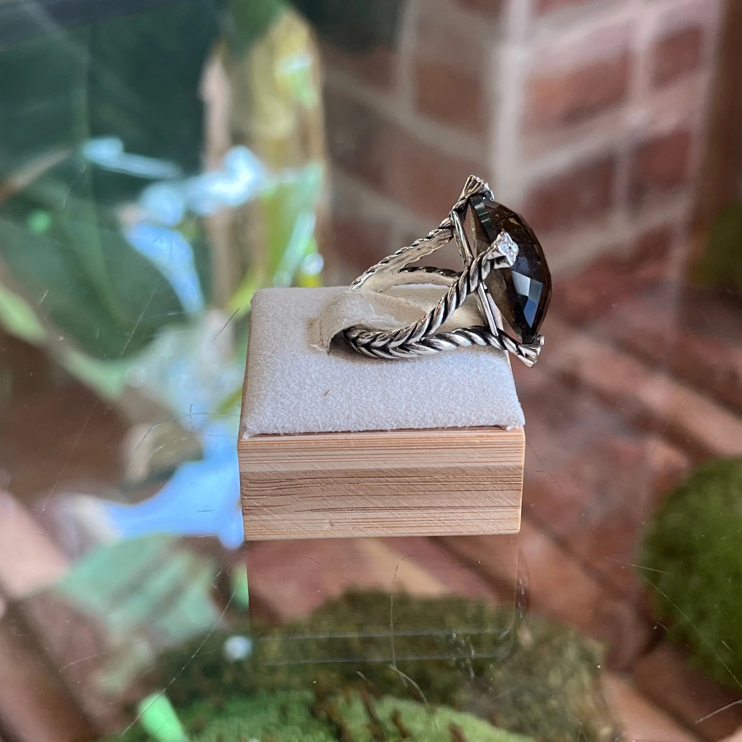 DAVID YURMAN Diamond & Smoky Topaz Chatelaine Cushion On Point Cocktail Ring
