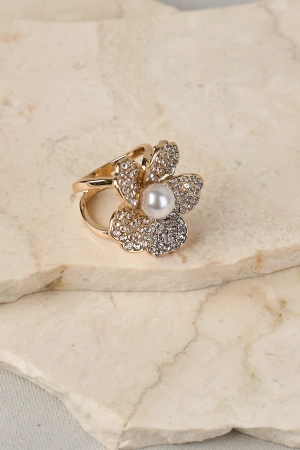 Diamante Floral Scarf Ring - White