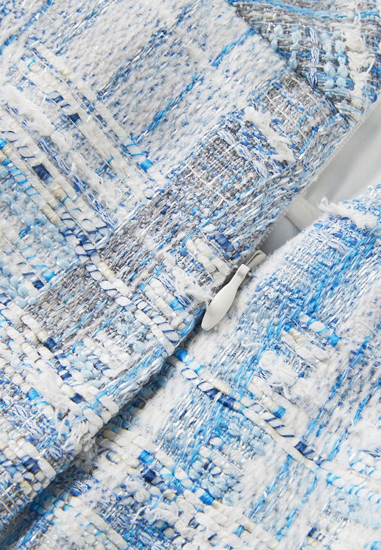 Embellished Frayed-hem Stripped Tweed Skirt