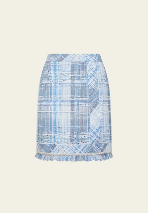 Embellished Frayed-hem Stripped Tweed Skirt
