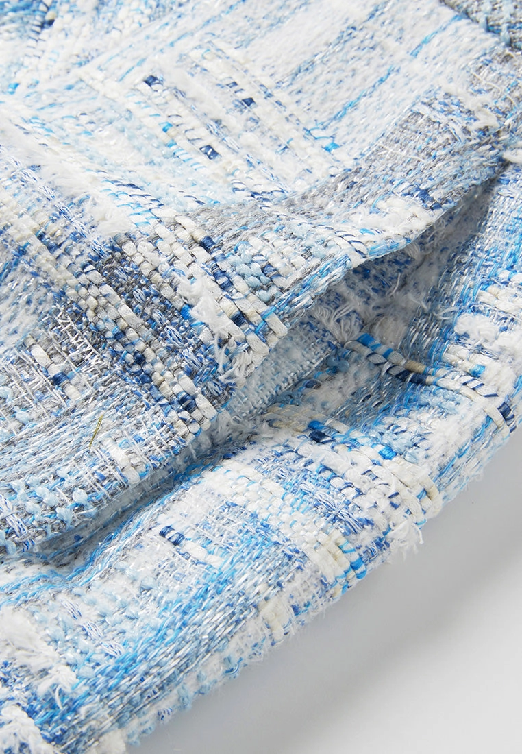 Embellished Frayed-hem Stripped Tweed Skirt