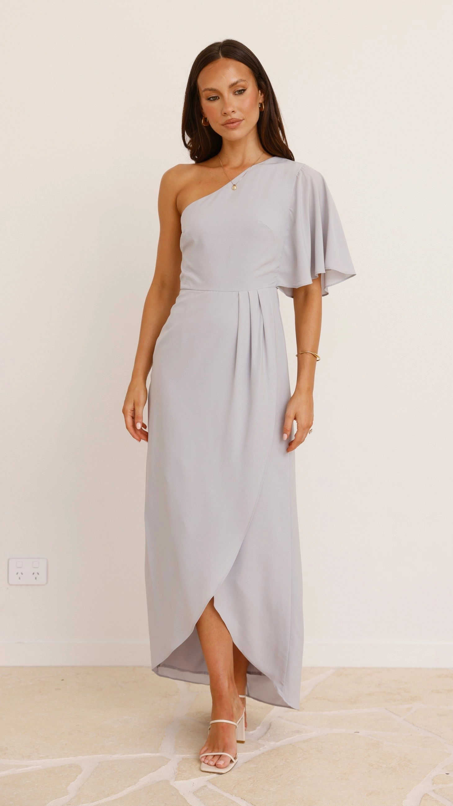 Emma One Sleeve Maxi Dress - Light Grey
