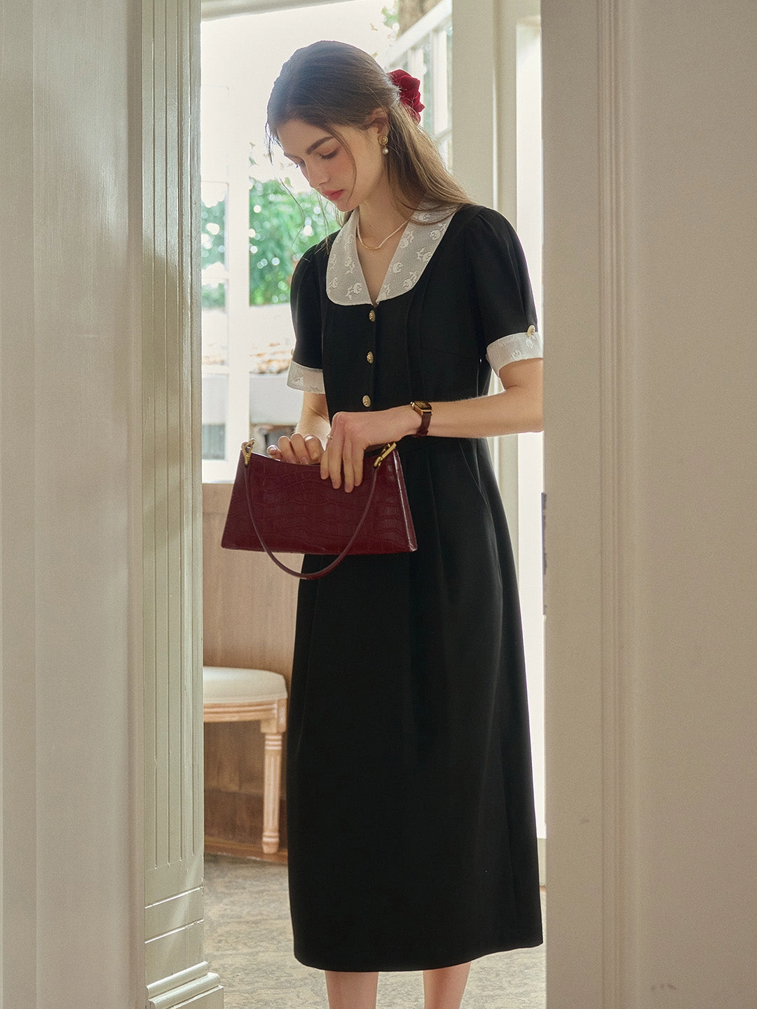 Evelyn Peter Pen Collar Contrasting Dress