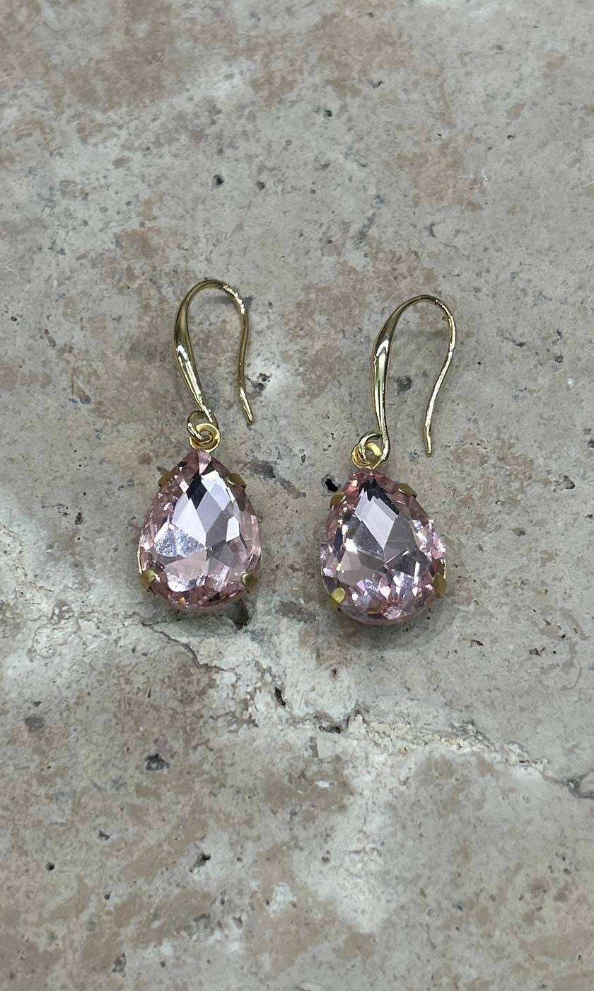 Fleur Pink Teardrop Hook Earrings