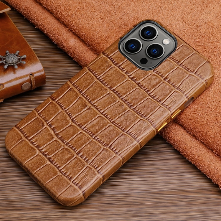 For iPhone 12 Crocodile Texture Top Layer Cowhide Leather Back Cover Shockproof Case