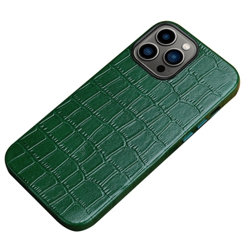 For iPhone 12 Crocodile Texture Top Layer Cowhide Leather Back Cover Shockproof Case
