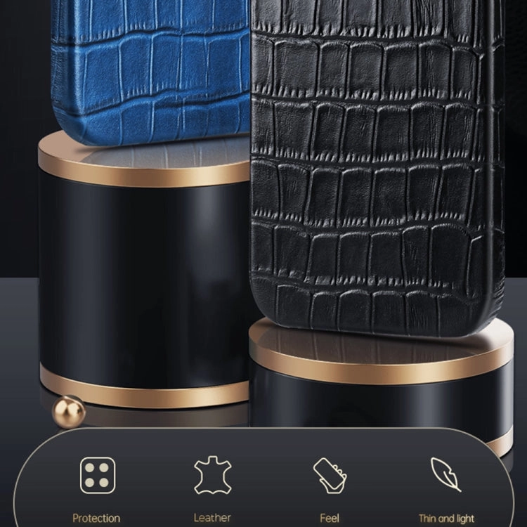 For iPhone 12 Crocodile Texture Top Layer Cowhide Leather Back Cover Shockproof Case