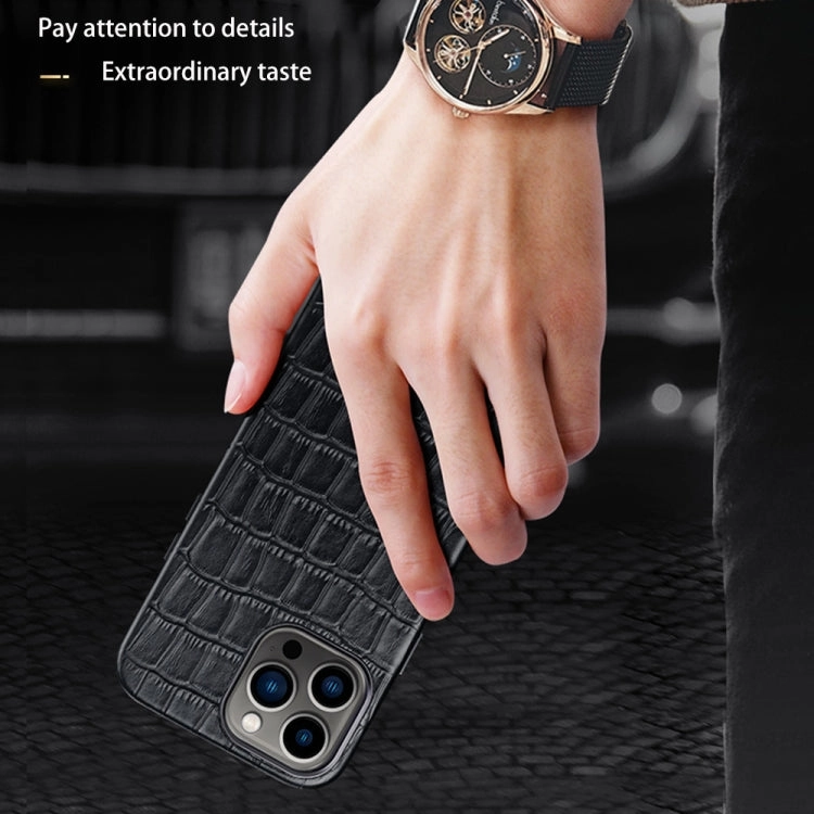 For iPhone 12 Crocodile Texture Top Layer Cowhide Leather Back Cover Shockproof Case