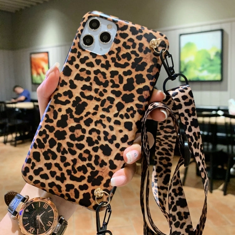 For iPhone 13 Leopard Crossbody Shockproof TPU Phone Case with Lanyard