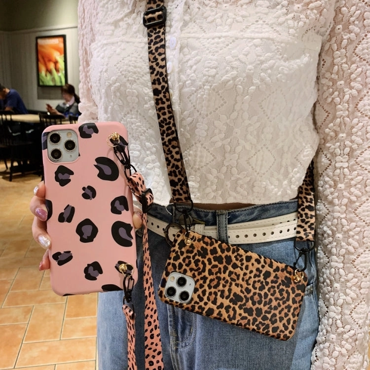 For iPhone 13 Leopard Crossbody Shockproof TPU Phone Case with Lanyard