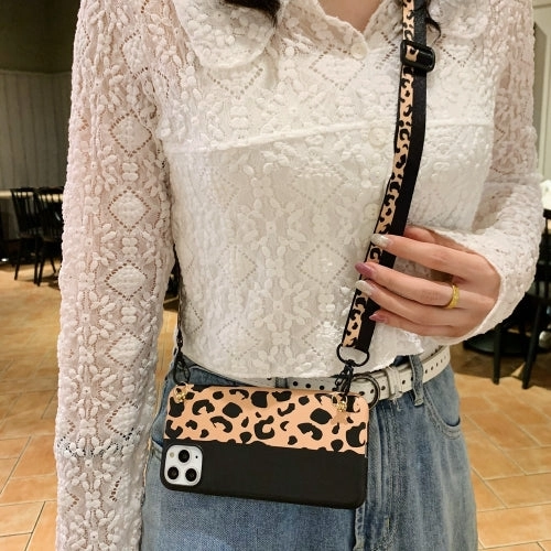 For iPhone 13 Leopard Crossbody Shockproof TPU Phone Case with Lanyard