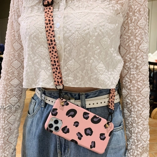 For iPhone 13 Leopard Crossbody Shockproof TPU Phone Case with Lanyard