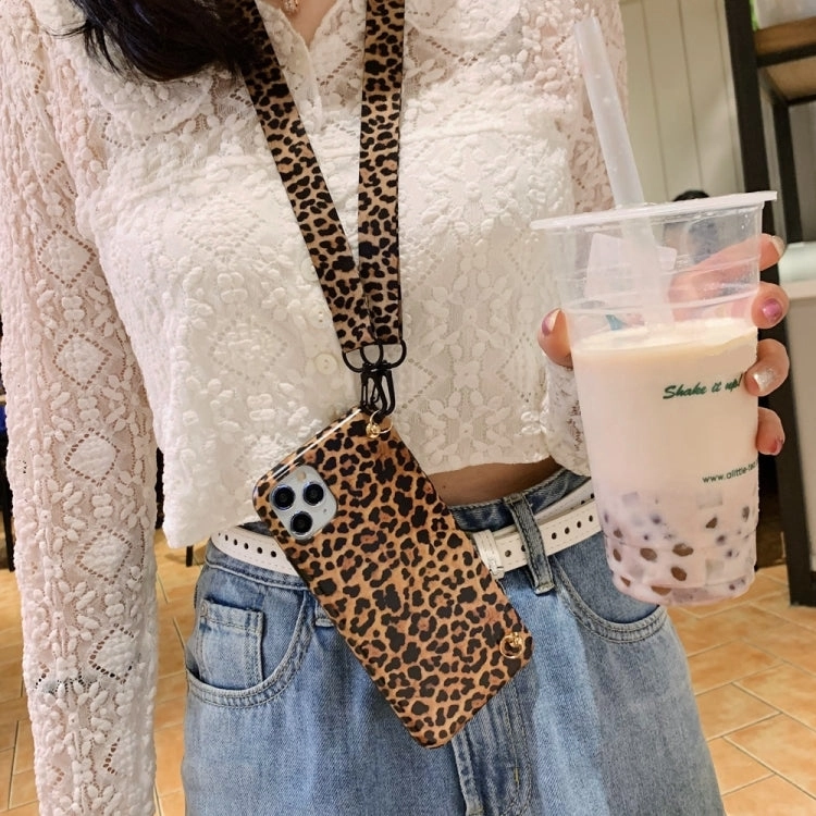 For iPhone 13 Leopard Crossbody Shockproof TPU Phone Case with Lanyard