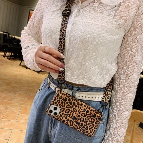 For iPhone 13 Leopard Crossbody Shockproof TPU Phone Case with Lanyard
