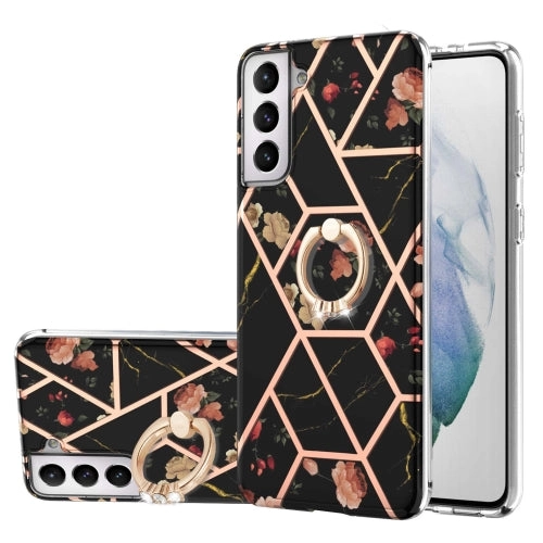 For Samsung Galaxy S21   5G Electroplating Splicing Marble Flower Pattern TPU Shockproof Case with