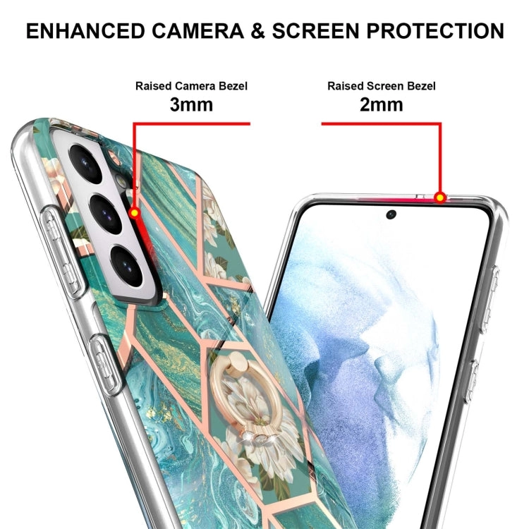 For Samsung Galaxy S21   5G Electroplating Splicing Marble Flower Pattern TPU Shockproof Case with