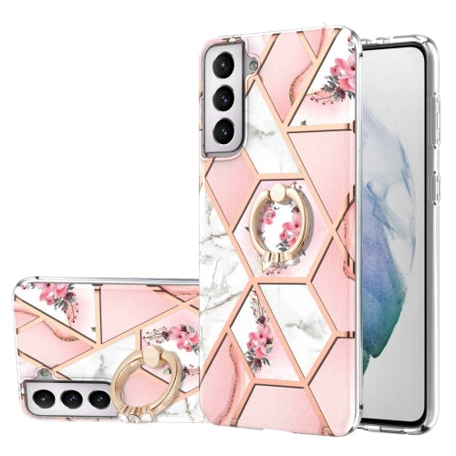 For Samsung Galaxy S21   5G Electroplating Splicing Marble Flower Pattern TPU Shockproof Case with